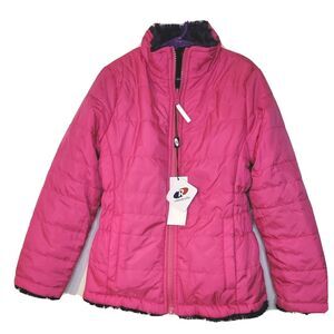 Rokka&Rolla Girls Navy/Pink Reversible Sherpa Fleece Puffer Jacket Coat Sz S/CH